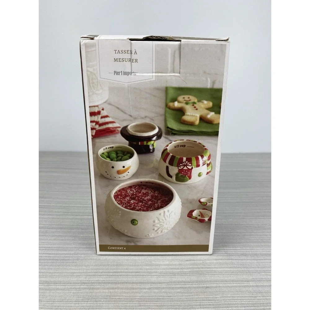 Pier 1 Imports Snowman Stacking‎ 4 Pc Measuring Cup Set Christmas Decor
